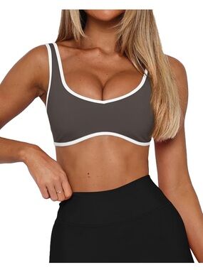 Women’s Scoop Neck Contrast Trim Sports Bra - Gray